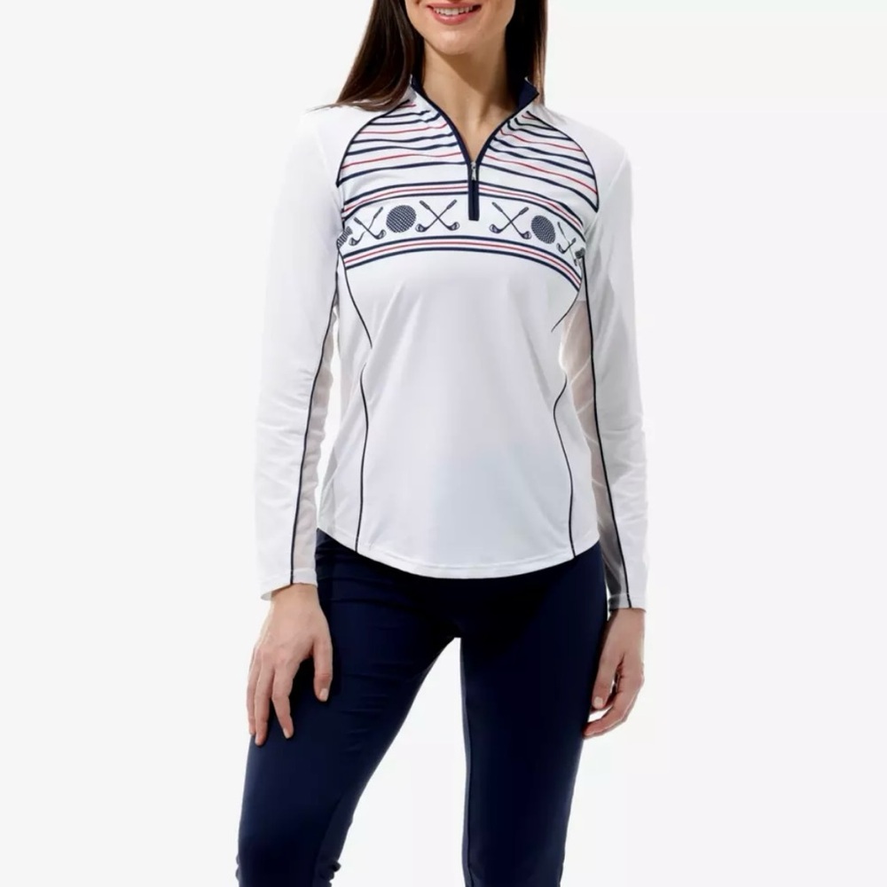 SANSOLEIL Women’s Top golf sports long sleeve White and Navy Size Medium